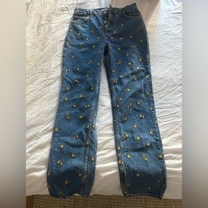 reformation embroidered jeans size 25 straight leg